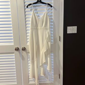 XSCAPE Rhinestone-Strap White Midi Dress Size 8